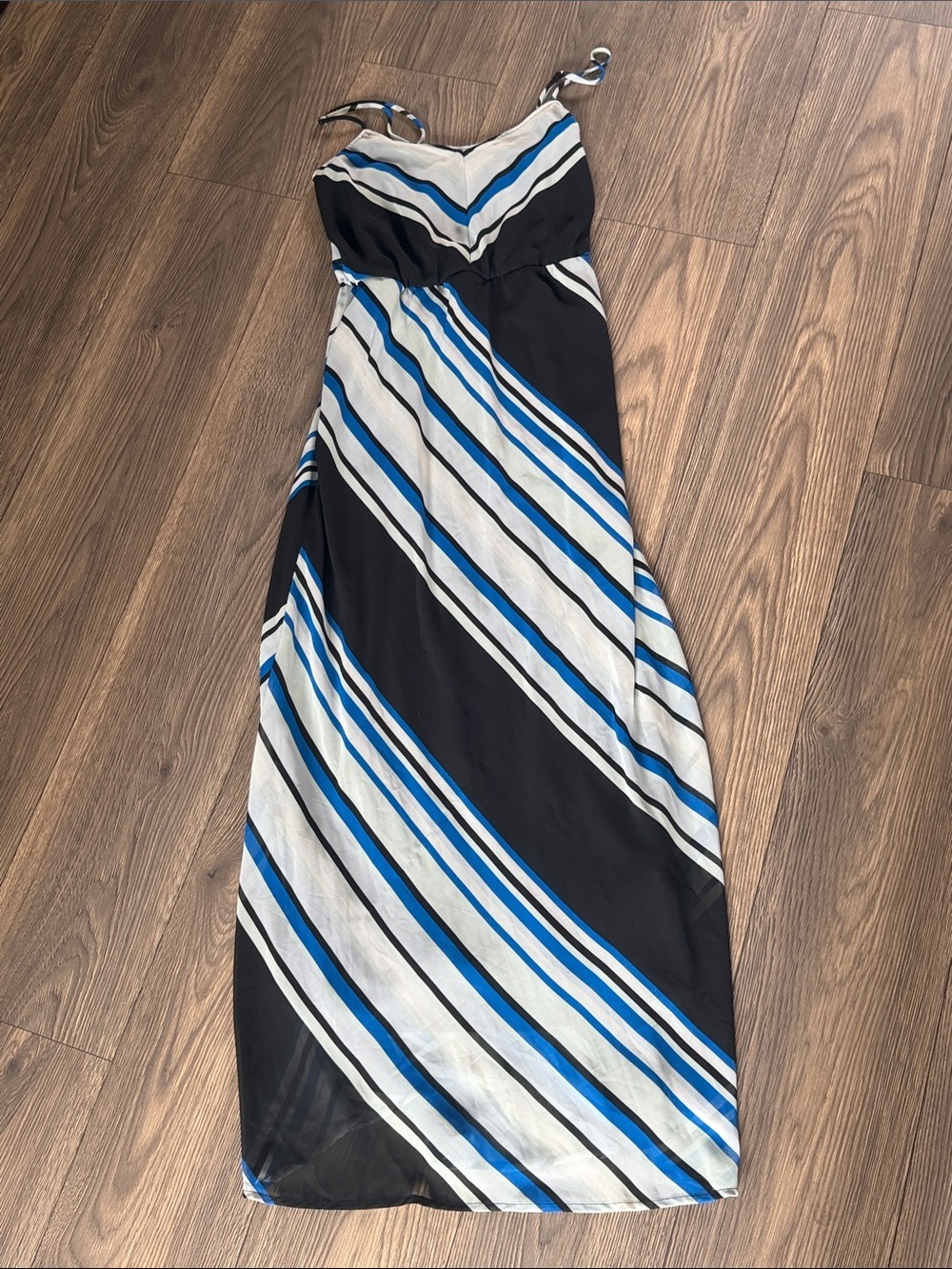 HeartSoul Black, White & Blue Striped Maxi Dress with V-Neck